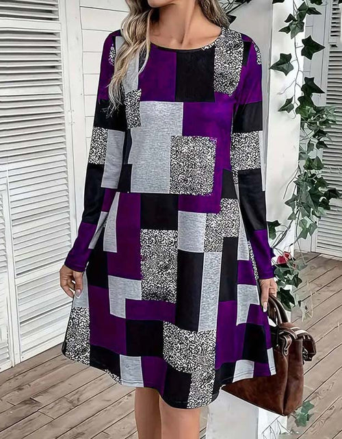Load image into Gallery viewer, Women&#39;s Round Neck Long Sleeve Dress - Digital Print Casual Elegant Spring &amp; Fall Dress
