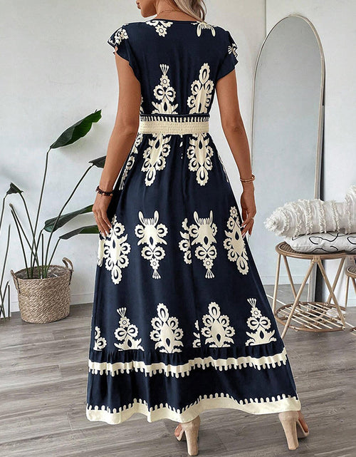Load image into Gallery viewer, Women&#39;s Summer Flowy Maxi Dress Casual Cap Sleeve V Neck Smocked Waist Beach Sundress
