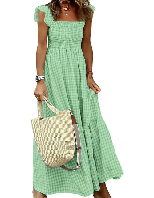 Load image into Gallery viewer, Summer Plaid Print Pleated Ruffle Dress INS Fashion Sleeveless A-line Swing Beach Dress Women&#39;s Clothing
