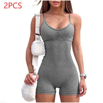 Load image into Gallery viewer, Spaghetti Strap Shorts Jumpsuit Sports Yoga Workout Tight Romper Women Fashion Fitness Sportwear
