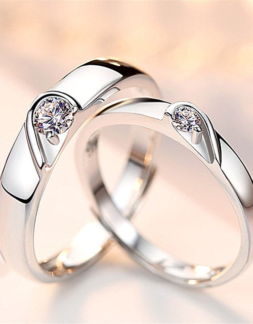 Load image into Gallery viewer, Silver heart diamond ring couple love wedding ring engagement diamond ring men and women marriage wedding heart
