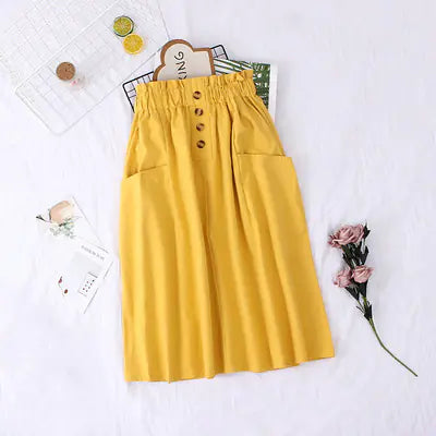 Load image into Gallery viewer, Solid Color Loose Cotton Mid-Length Skirt
