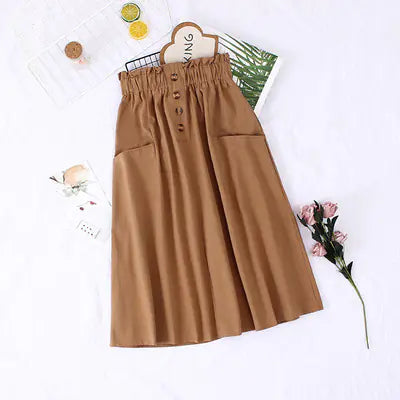 Load image into Gallery viewer, Solid Color Loose Cotton Mid-Length Skirt
