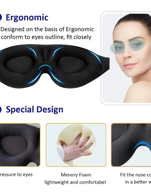 Load image into Gallery viewer, Sleep Mask for Side Sleeper, Eye Mask for Sleeping Women Men, 3D Contoured Cup No Eye Pressure 100% Light Blocking Sleeping Mask with Adjustable Strap Night Blindfold Flight, Travel, Nap, Black
