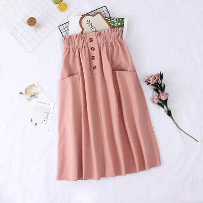Load image into Gallery viewer, Solid Color Loose Cotton Mid-Length Skirt
